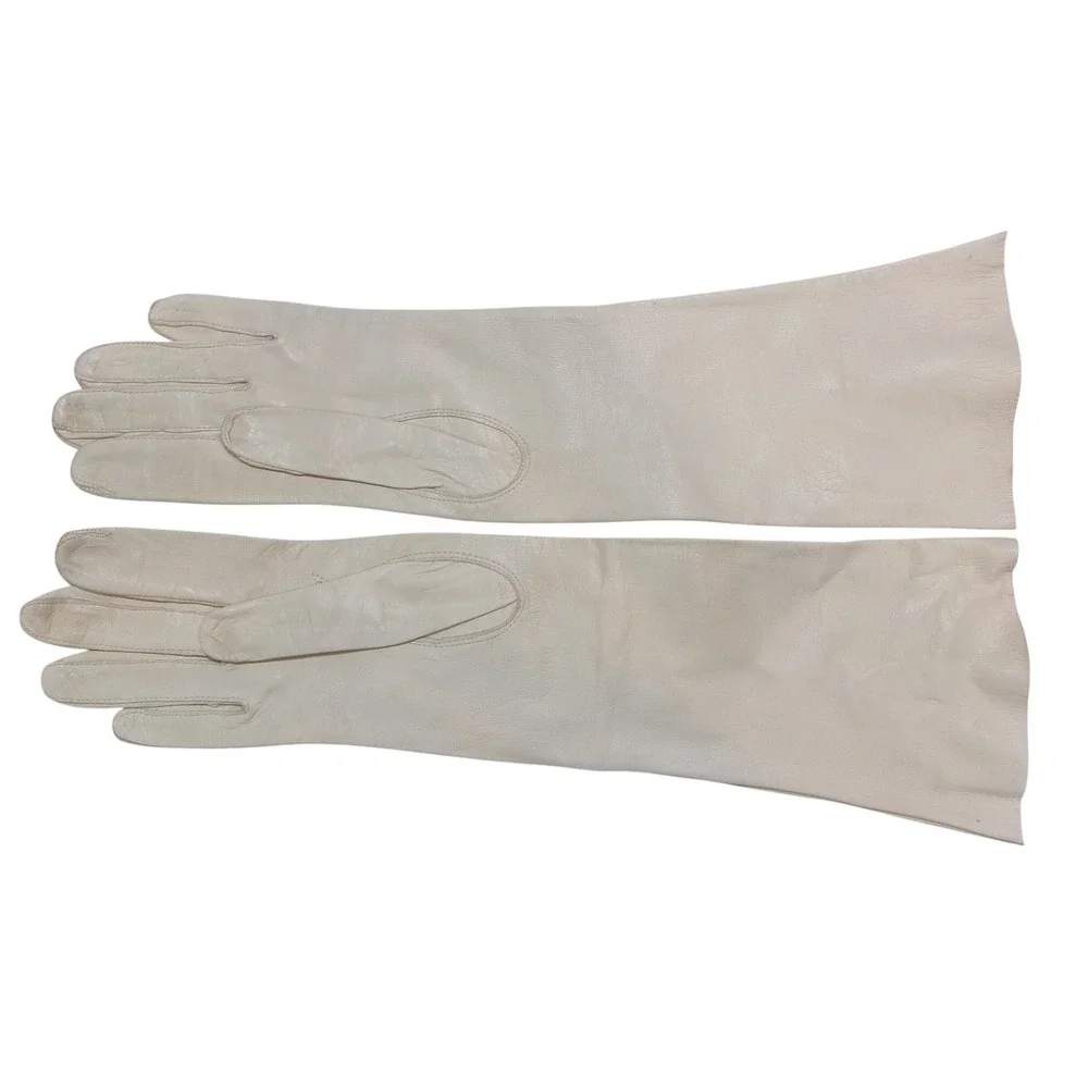 Vintage Grandoe Ivory Genuine Kidskin Leather Opera Length Gloves Italy Sz 7